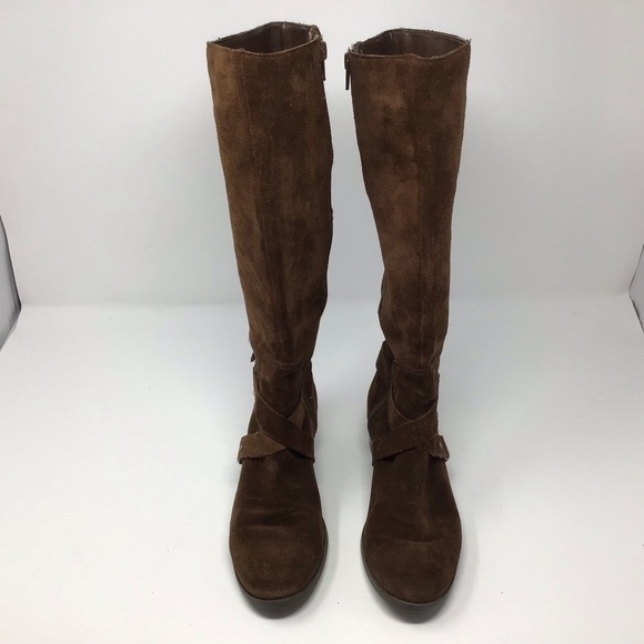 Nine West Brown Suede Blogger Harness Mid Calf High Boots - Picture 1 of 13